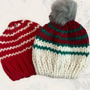 NWT Nordstrom BP. bundle of Two Knit Beanie - One Size - Red/Cream